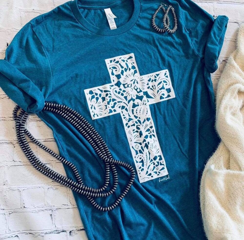 Teal Lace Cross T-Shirt